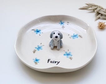 Anpassad ringbricka för husdjursporträtt med 3D-design för hund/katt, present till husdjursälskare, blå blommig keramisk skål, idealisk ringhållare för husdjursälskare