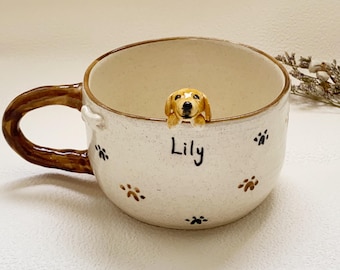 Gepersonaliseerde huisdiermok aangepaste huisdierbeker, keramische kiekeboemok, creatieve handgemaakte koffiemok met 3D-hond/kat-ontwerp, handgemaakte keramische beker