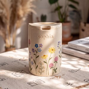 Customizable Name Cup Hand Painted with Colorful Flowers/Personalized Handmade Ceramic Coffee Mug/Wildflower Pattern Design/Thank You Gift