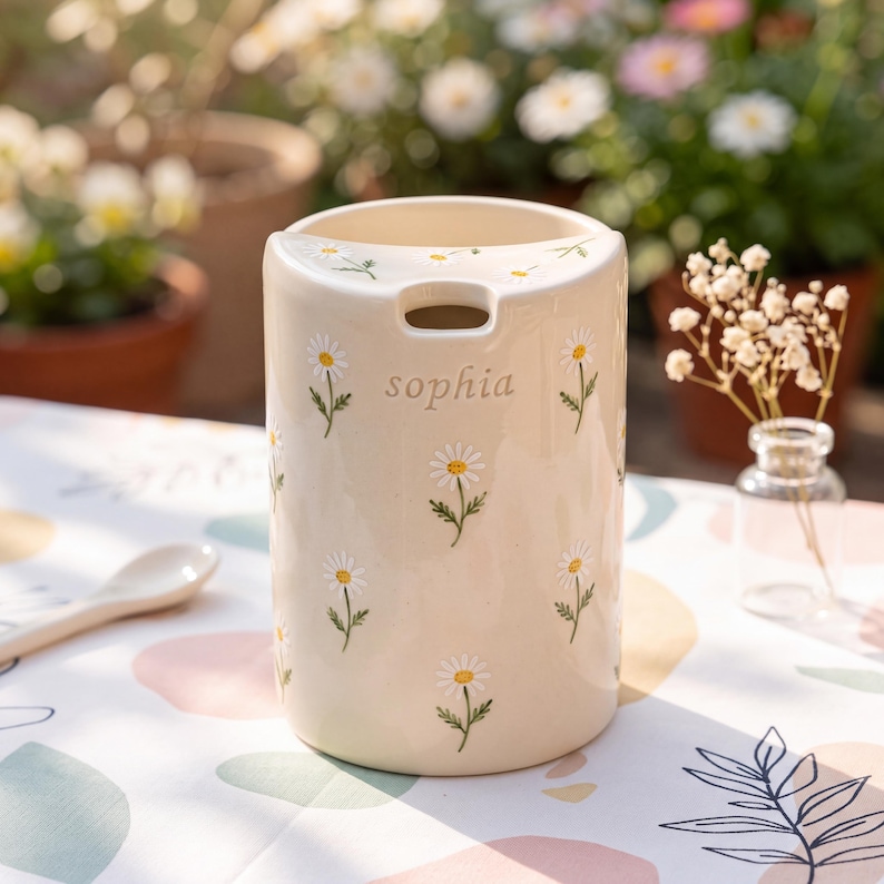 Personalized Name Daisy Travel Mug/custom Hand Painted Ceramic Coffee ...