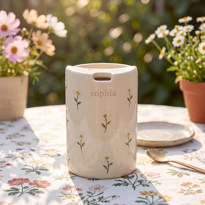 Personalized Name Daisy Travel Mug/custom Hand Painted Ceramic Coffee ...