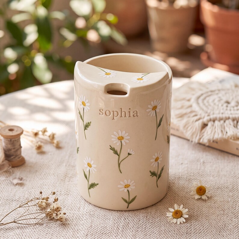 Personalized Name Daisy Travel Mug/custom Hand Painted Ceramic Coffee ...