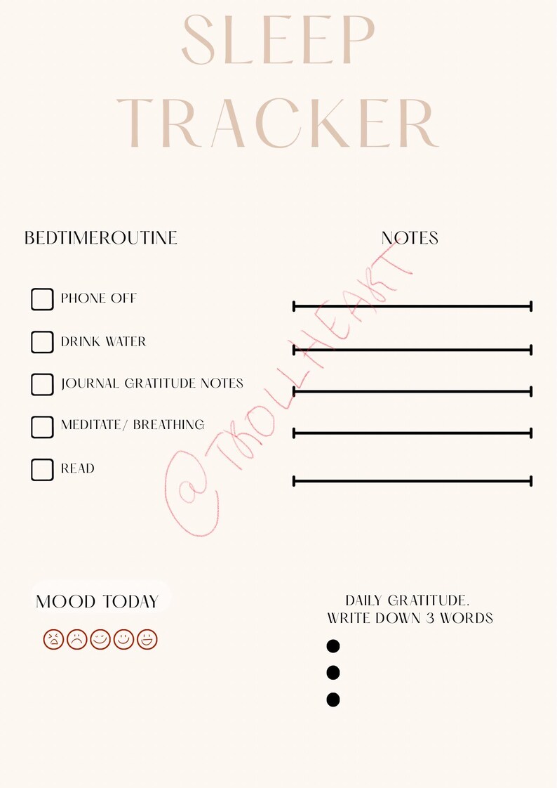 Sleep Tracker Printable | Digital Sleep Log, Wellness Planner, Mood ...