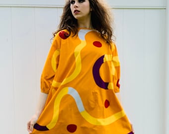 Vintage 1975 Marimekko Maxi Gown: Mutka Print Cotton Heritage