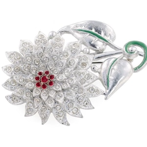 VTG 1920s Sunflower Paste Rhinestone Brooch Pot Metal Art Deco Floral Pin