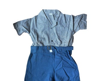 Vtg 40s Deadstock Boys 2-Piece Blue Striped Set - Sz 6 American Pickers Find!