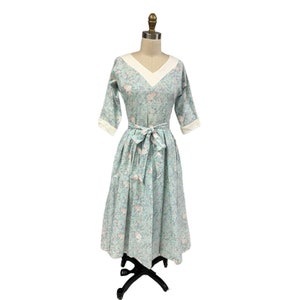 Laura Ashley VTG 1980s Pale Blue Floral Prairie Dress Romantic Cottagecore UK 12 Small