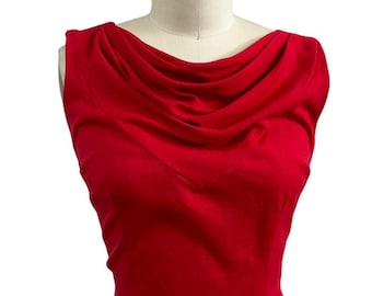 Vintage Red Wool Top Morlove Sleeveless Draped Neck Low Bow Back Womens S