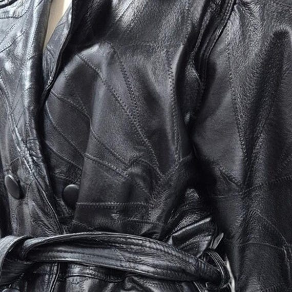 Vintage 90s Y2K Oversized Black Patchwork Leather Trench Coat
