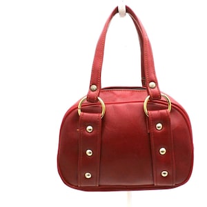 Vintage Purse Petite Cherry Red Vinyl Mini Pocketbook 1970s 2 Handle Satchel