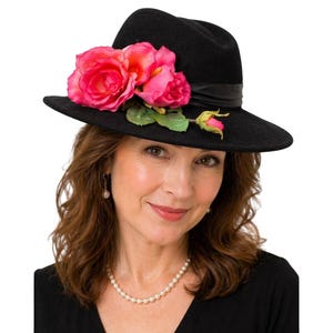 Bartolome Handmade Fedora‎ Hat Wool Pink Roses Felt Wide Brim Western Easter Bartolome Handmade Fedora Hat Wool Pink Roses Felt Wide Brim  main image 3