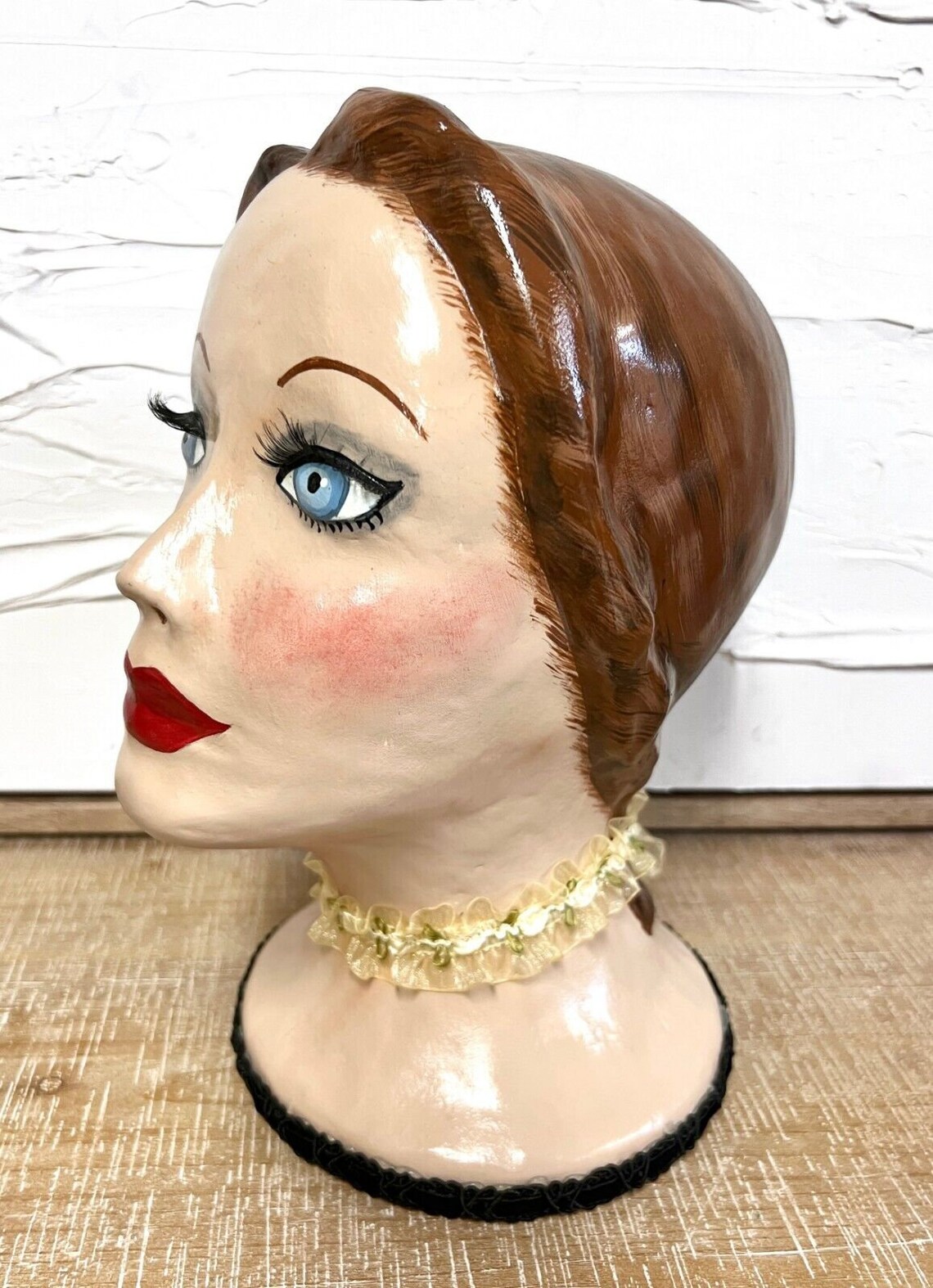 Bust Hat Vintage 40s Look Female Mannequin Head Bust Hat Display Paper Mache ...