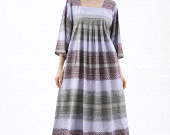 VTG 1960s Marimekko “Tiki” Print Cotton A-Line Dress Mulberry Olive Lavender M