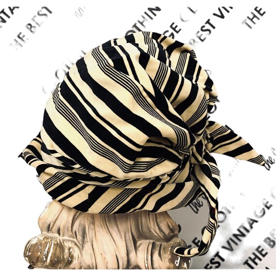 Mob Wife Vtg CHRISTIAN DIOR Velvet Bucket Hat Striped Blk  display picture 2