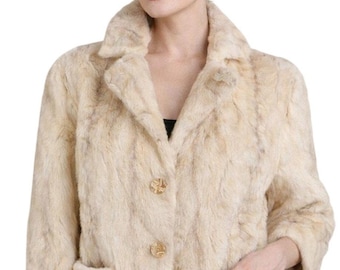 VTG 1960s–70s Buttercream Fur Jacket Short Chub Lucite Buttons S/M
