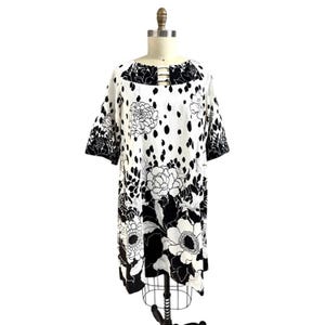 VTG Andrade Honolulu Mod 60s 70s Black & White Cotton Tent Dress NWOT Sz L