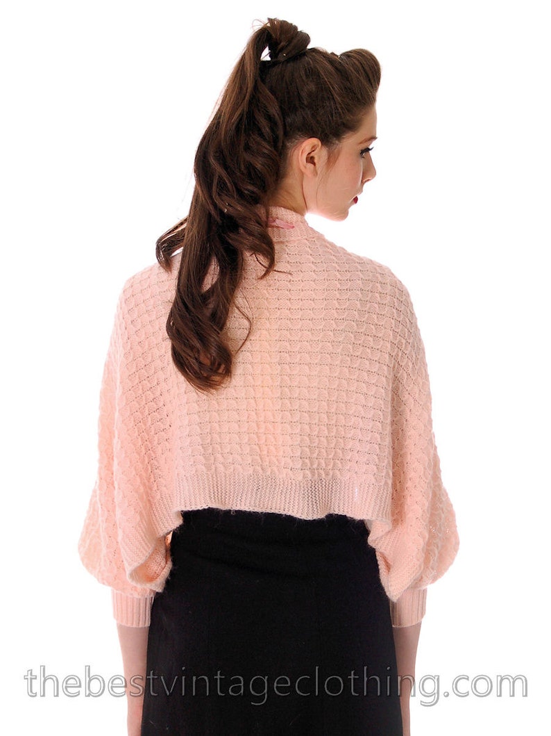 Vintage Baby Pink Hand Knitted Shrug Uniquely Made 1950s One Size