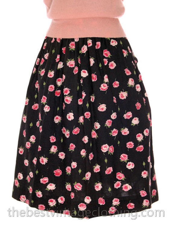 Sweet Vintage 1940s Cotton Skirt Pink Roses Print… - image 2