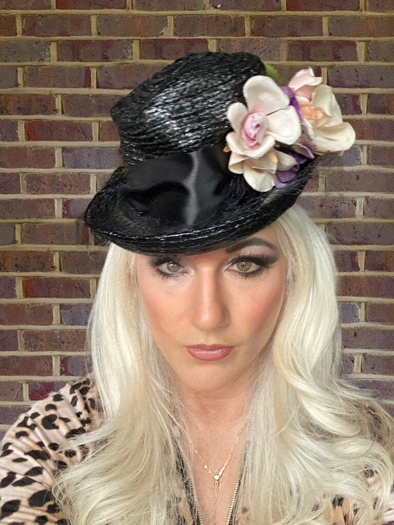 Vintage Fascinator Doll Hat Black Straw 