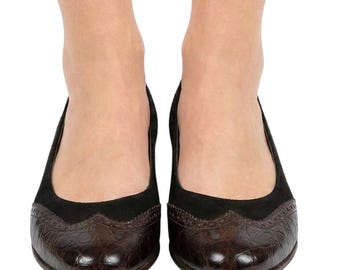 VTG Salvatore Ferragamo Suede Alligator Spectator Wingtip Shoes Low Heel 10