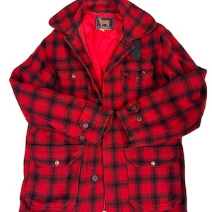 VTG 60s Woolrich Mackinaw Red Buffalo Plaid Wool Hunting Jacket M USA Workwear