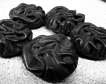 5 Fab Vintage 1950s Coat Buttons Black Ribbon Candy Shank 1 5/8"