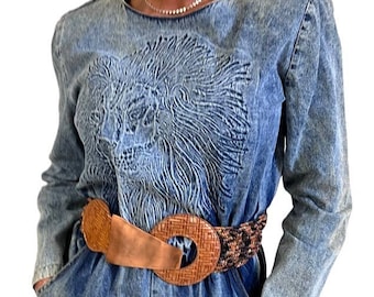 Vintage Lew Magram Embossed Maned Lion 80s Denim Jumpsuit S - Etsy