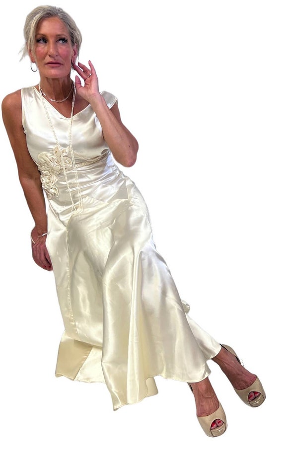 1930's Bias Glamour Full Length Gatsby Wedding Bridal Slip Dress - Ivory