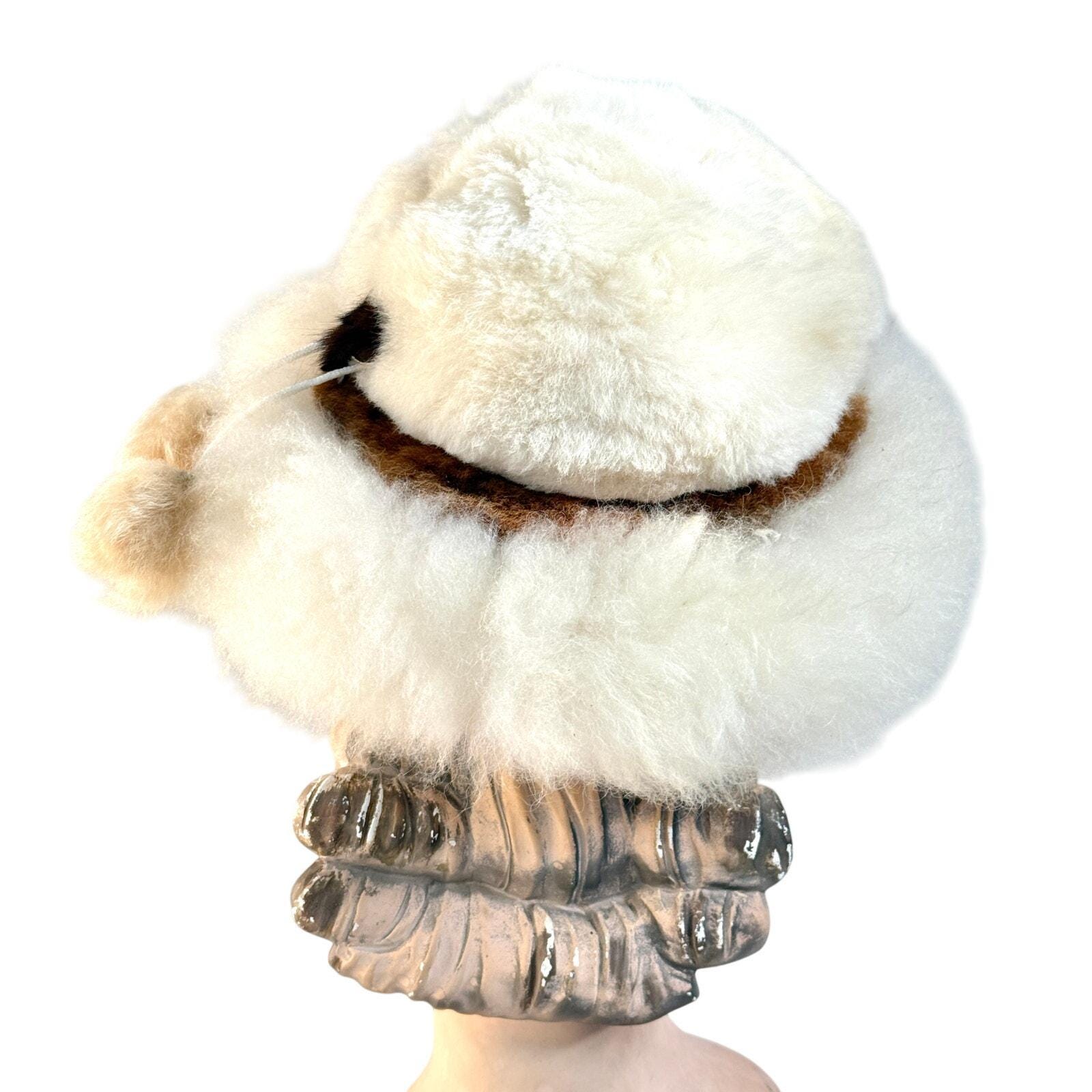 Womens VTG Ivory Shearling Big Brimmed Hat 1970s Large Size  display picture 3