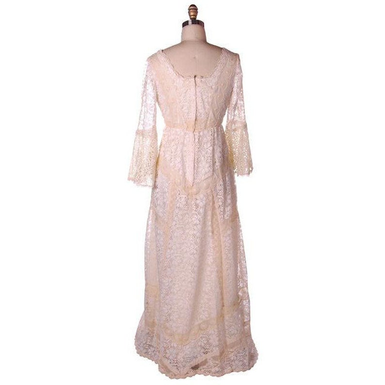 Vintage Cream Lace & Applique Wedding Dress Empire Waist 1970s Gunne ...