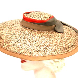 Vintage Wide Brimmed Straw Hat 1940s Brown New York Creation WW2 Guernsey Pie image 5