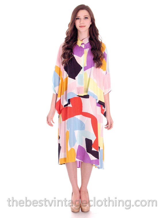 Vintage Marimekko Silk Blend Tent Dress \u0026 Cape Jacket 44/M Abstract Letter  Print - Etsy