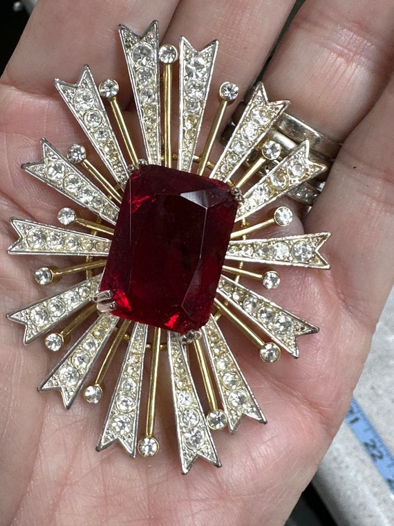 Huge Atomic  Vintage Ruby Starburst Brooch Pin by… - image 3