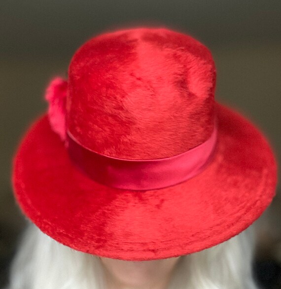 Vintage Adolfo Realites Red Fur Felt Brimmed Hat … - image 3