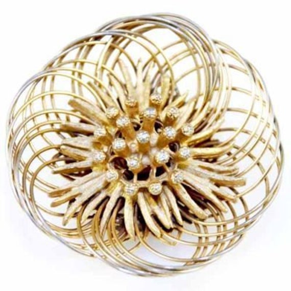 1960s Gold Brooch / Vintage Rhinestone Wire Pin /… - image 2