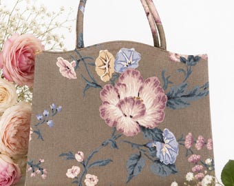 VTG Margaret Smith Gardiner Maine Floral Handtasche Taupe Rosa Blau Cottagecore