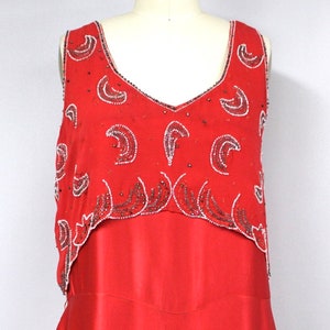 Great Gatsby Flapper Dress, plus size 1930s Vintage Red Silk Bias Cut Evening Gown, Floor Length