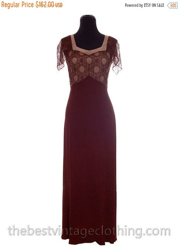 On Sale Vintage 1930s 2 PC Gown Dress Long Brown R
