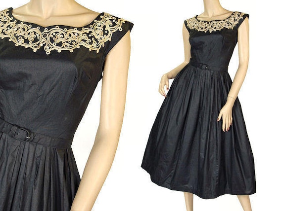 Vintage Party Dress Black Polished Cotton White