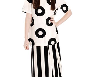 Vintage 1970s Vuokko Striped Wrap Skirt Designer Maxi Black & White Iconic M L 34