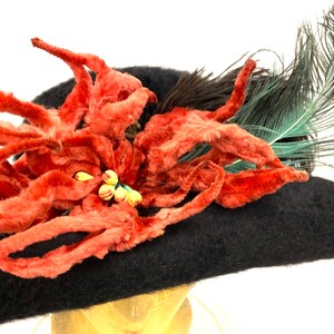 Antique Victorian Ladies Hat Wide Brim Beaver Fur Felt Feathers