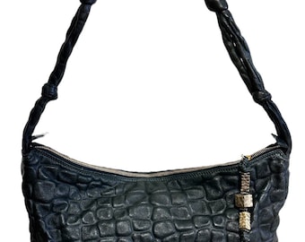 Fendi Vintage 1990 Leather Shoulder Bag OOAK Croc Textured Puffed Napa Leather NWT