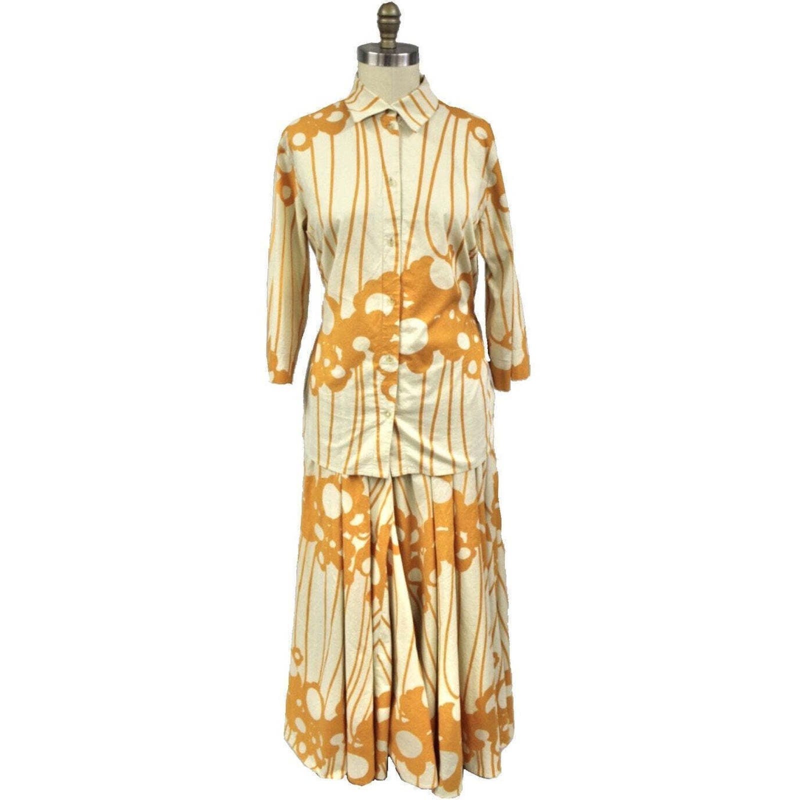 70s VTG Marimekko Mika Piirainen Mod Floral 2pc Set L 1970s Katsuji Wakisaka