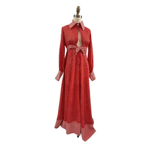 Jean Varon 1970s Vintage Polka Dot Red White Cotton Maxi Dress Sz 2 Xs