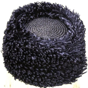 Vintage Crocheted Cellophane Straw Hat Toque Pillbox Navy Blue Italy O/S 1960s Womens