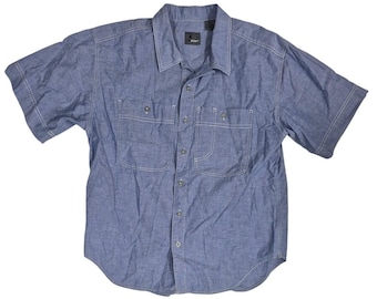 Vtg 80s-90s Liz Wear 100% bawełniana koszula robocza z dżinsu Chambray w kolorze niebieskim męska L kieszenie