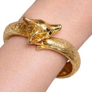 VTG Castlecliff Guldräv Armband Med Gångjärn Figurativt Djurarmband 1960-talet Sällsynt