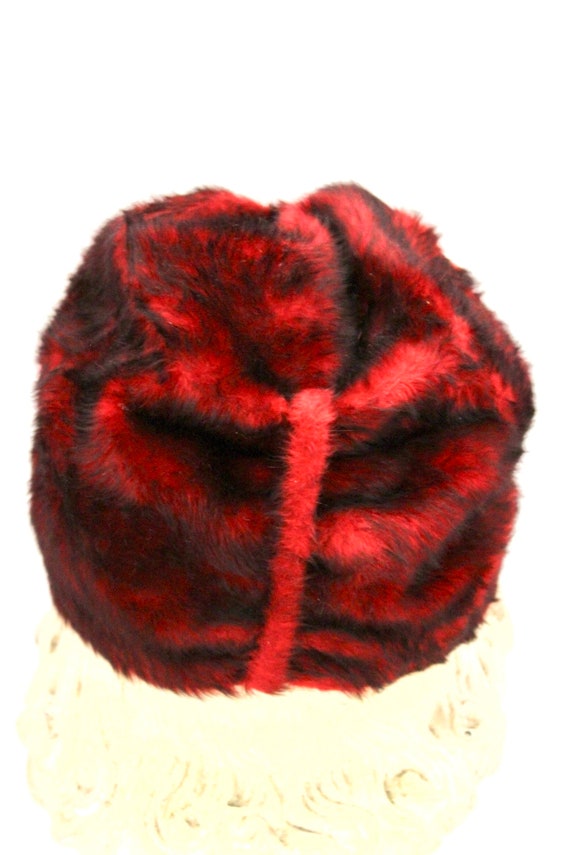 Vintage 1950s Red Black Fur Felt Turban Pillbox C… - image 3