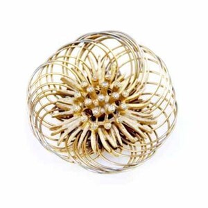 1960s Gold Brooch / Vintage Rhinestone Wire Pin / Sparkly Vintage Brooch / 60s Sparkly Gold Flower Brooch