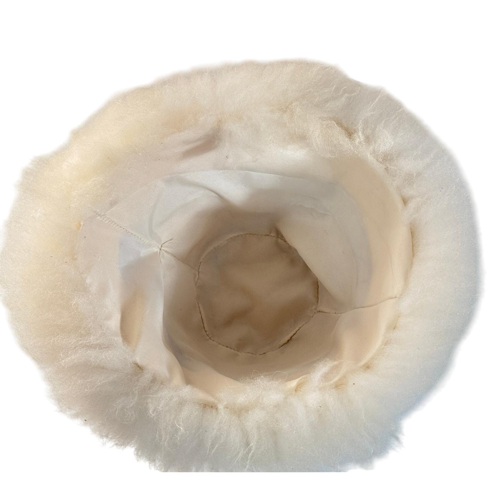 Womens VTG Ivory Shearling Big Brimmed Hat 1970s Large Size Pom Poms Womens VTG Ivory Shearling Big Brimmed Hat 1970s Large Size  main image 2